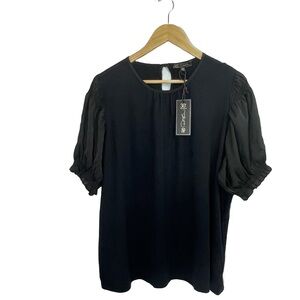 Diane Gilman 2X Black Puff Sleeve Blouse